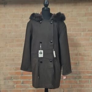 Forecaster | Women's Dark Brown Fox Fur-Trimmed Hooded Wool Coat
